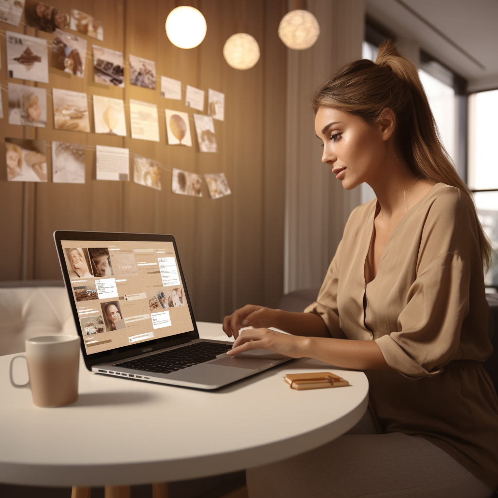 fiatal nő ül a laptop előtt